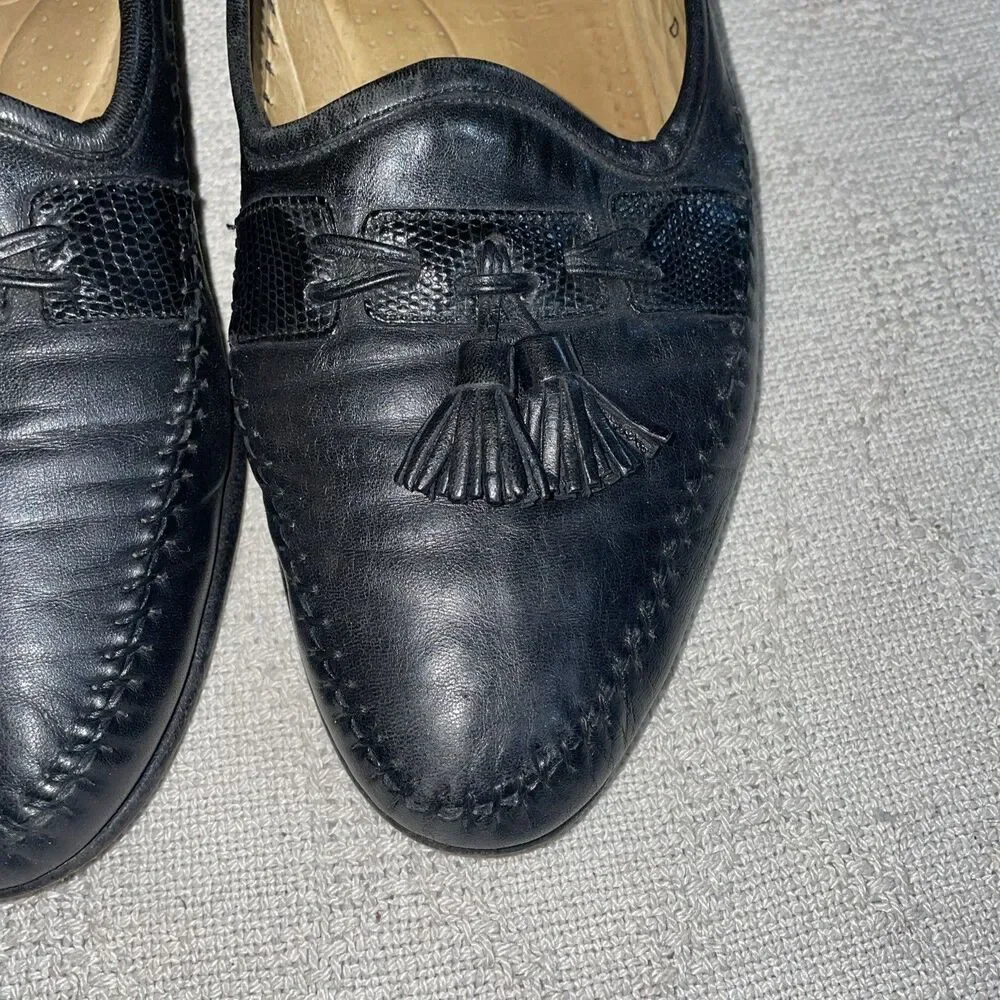 Santoni Italy Men’s Casual Loafers Size 10.5 D Black Leather Going Out Comfort